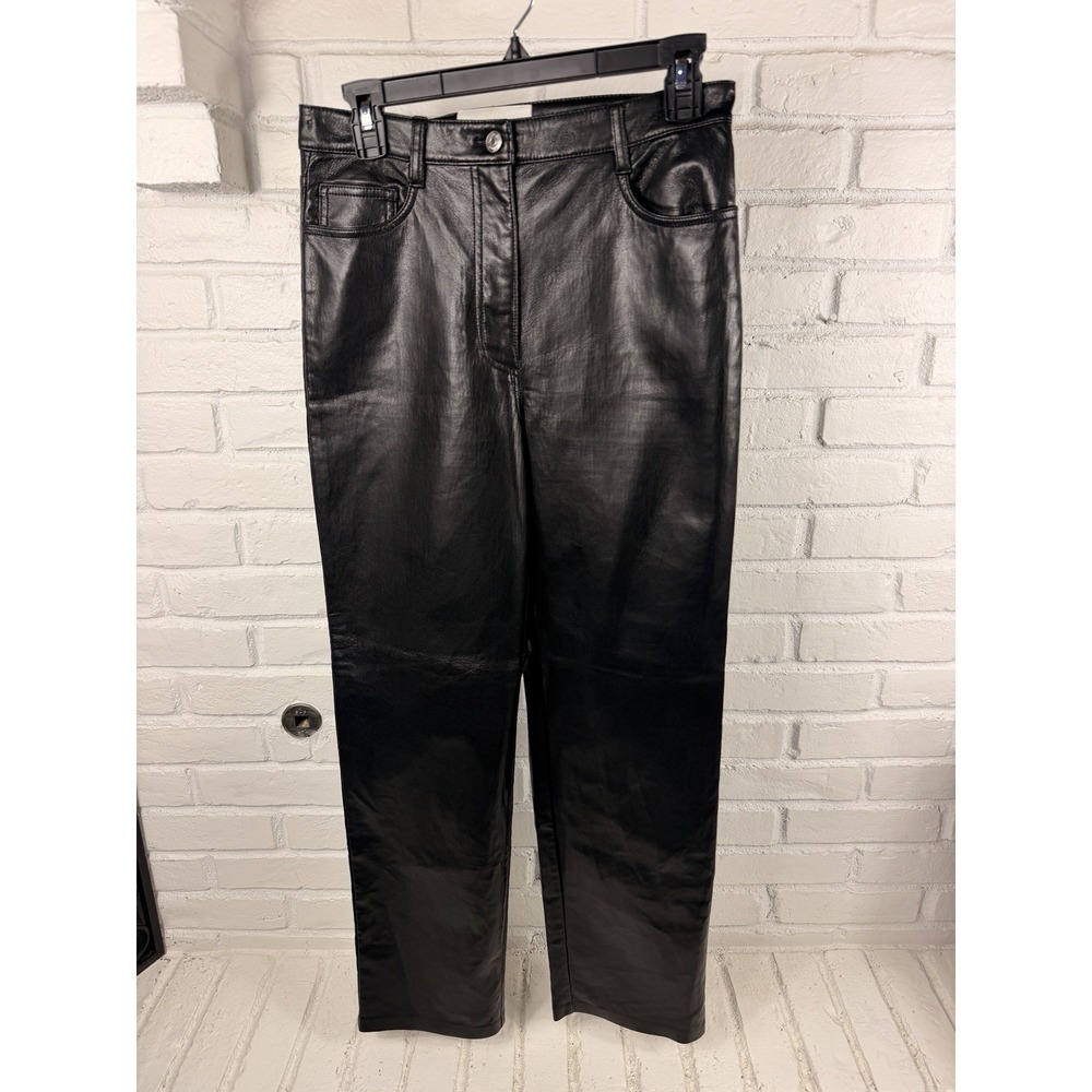 Aritzia Wilfred Melina Black Vegan Leather High Rise Straight Taper Leg Pants 6